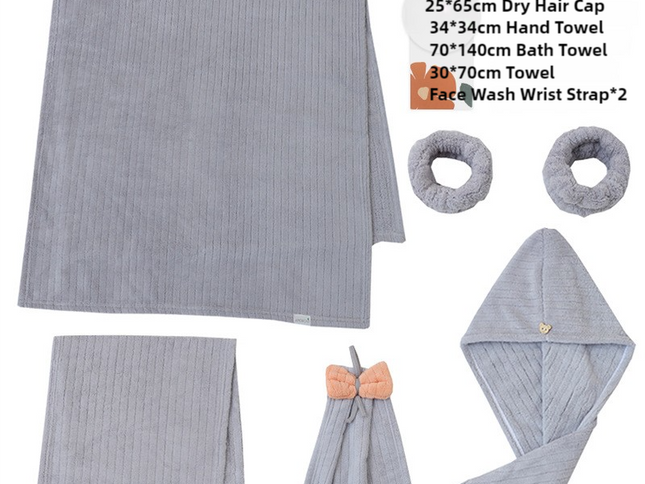 Blue Soft Coral Fleece Towel and Bath Towel Gift Set - 5-Piece Luxurious Absorbent Set