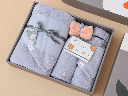 Blue Soft Coral Fleece Towel and Bath Towel Gift Set - 5-Piece Luxurious Absorbent Set