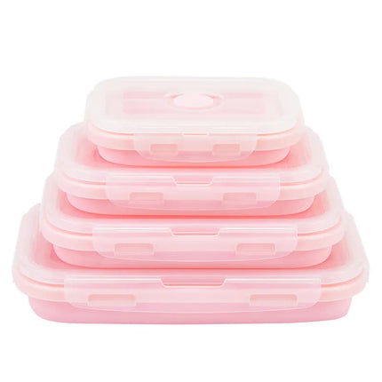 Pink Collapsible Silicone Bento Box Set ‚Äö√Ñ√∂‚àö√ë‚àö¬® 4-Piece Food-Grade Microwave & Freezer Safe Lunch Box Set