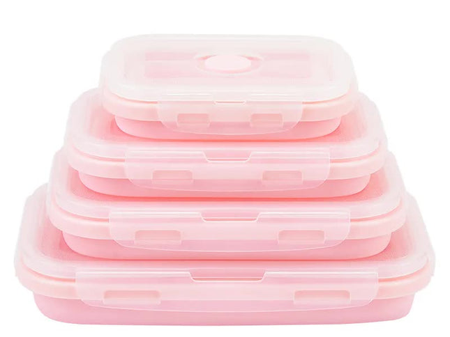 Pink Collapsible Silicone Bento Box Set ‚Äì 4-Piece Food-Grade Microwave & Freezer Safe Lunch Box Set