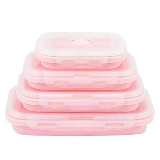 Pink Collapsible Silicone Bento Box Set ‚Äö√Ñ√¨ 4-Piece Food-Grade Microwave & Freezer Safe Lunch Box Set