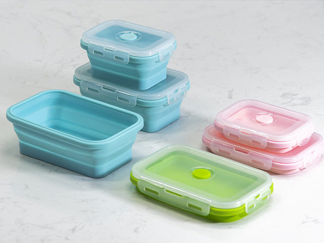 Pink Collapsible Silicone Bento Box Set ‚Äì 4-Piece Food-Grade Microwave & Freezer Safe Lunch Box Set
