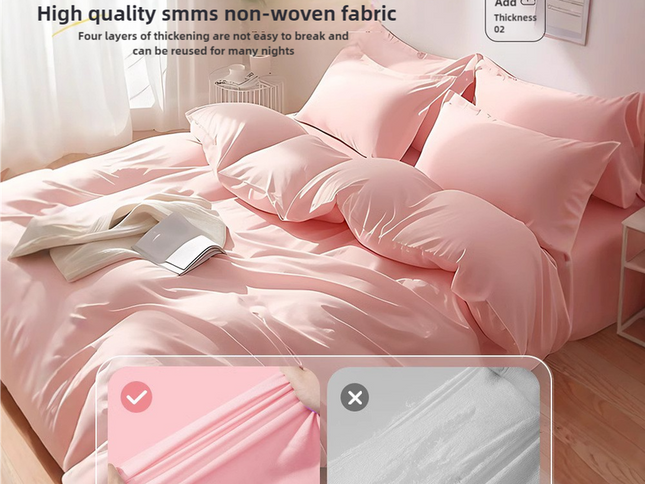 4 Packaging White Disposable Travel Bedding Set - Waterproof & Clean, Soft Non-Woven Fabric, 4 Pieces Set for Twin Beds
