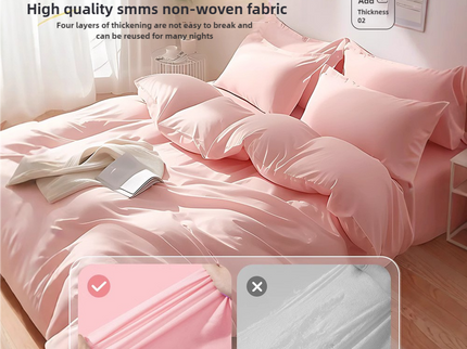 4 Packaging Purple Disposable Travel Bedding Set - Waterproof & Clean, Soft Non-Woven Fabric, 4 Pieces Set for Twin Beds