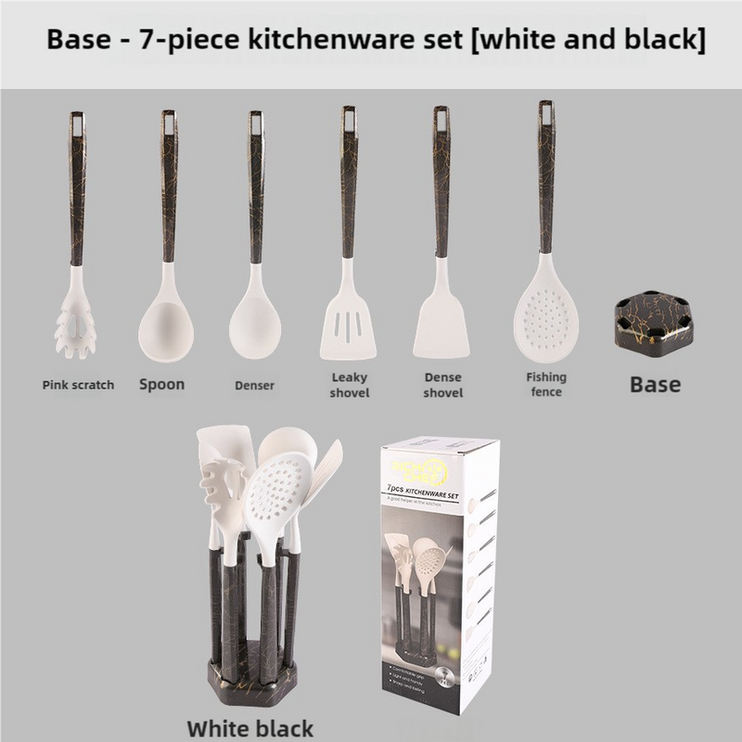 White And Black Set High-Temperature Resistant 7-Piece Silicone Kitchen Utensils Set ‚Äö√Ñ√∂‚àö√ë‚àö‚àÇ‚Äö√†√∂‚àö√´‚Äö√†√∂¬¨¬Æ Non-Stick Cooking Tools, Food-Grade Silicone, Heat-Resistant Spatulas, and Spoons for Non-Stick Pans