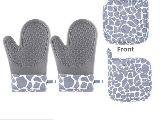 Grey 4-Piece Set High-Temperature Resistant Silicone and Cotton Oven Mitts and Pot Holders Set ‚Äì Heat-Resistant, Non-Slip, Food-Grade Kitchen Gloves for Baking, Cooking, and Grilling