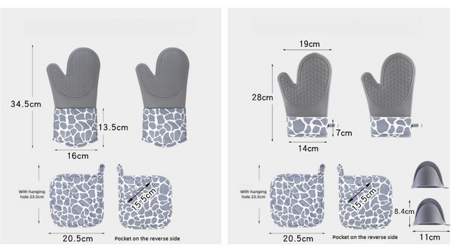 Grey 4-Piece Set High-Temperature Resistant Silicone and Cotton Oven Mitts and Pot Holders Set ‚Äì Heat-Resistant, Non-Slip, Food-Grade Kitchen Gloves for Baking, Cooking, and Grilling