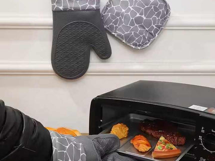 Grey 4-Piece Set High-Temperature Resistant Silicone and Cotton Oven Mitts and Pot Holders Set ‚Äì Heat-Resistant, Non-Slip, Food-Grade Kitchen Gloves for Baking, Cooking, and Grilling