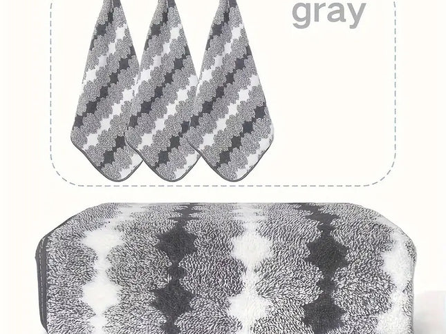 Grey Premium Coral Fleece Towel Set - 1 Bath Towel (88x170cm) + 3 Hand Towels (35x35cm) - Soft, Absorbent, and Quick-Drying