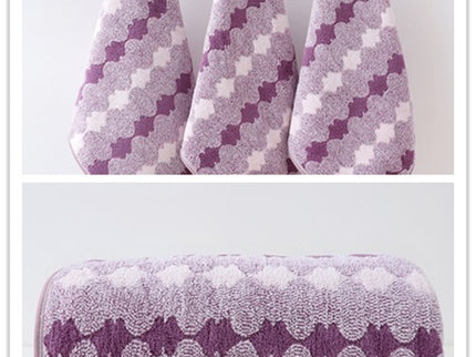 Purple Premium Coral Fleece Towel Set - 1 Bath Towel (88x170cm) + 3 Hand Towels (35x35cm) - Soft, Absorbent, and Quick-Drying