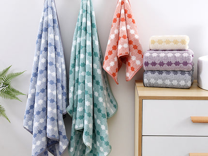 Purple Premium Coral Fleece Towel Set - 1 Bath Towel (88x170cm) + 3 Hand Towels (35x35cm) - Soft, Absorbent, and Quick-Drying