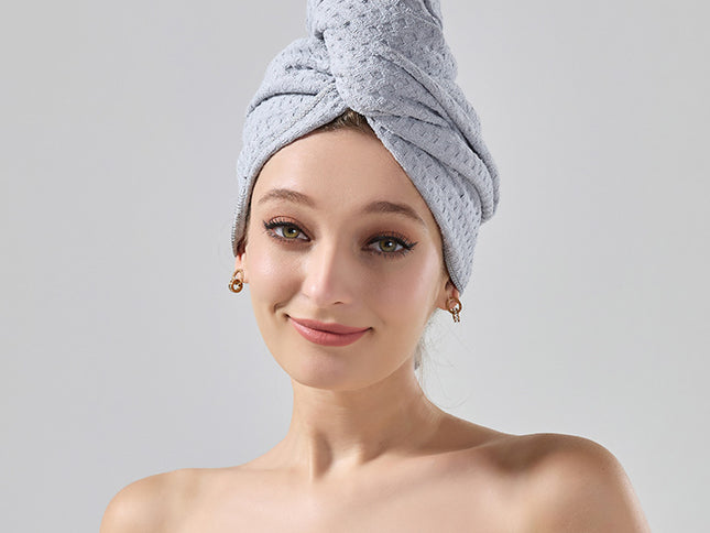 2 Pcs Grey Super Absorbent Waffle Weave Hair Towel, Multi-Functional Quick Drying Turban for Women, Soft & Fast Drying Head Wrap