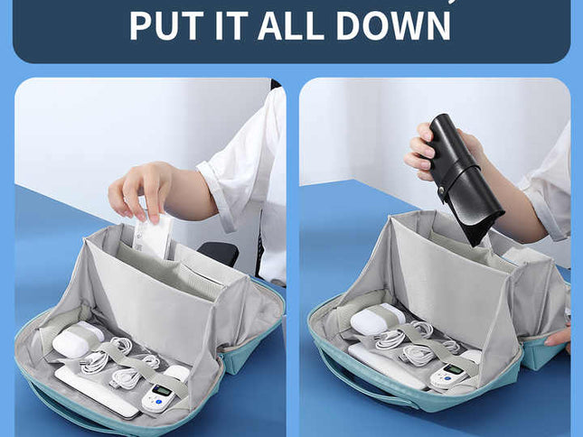 Black Large Capacity Multi-functional PU Digital Storage Organizer Bag, Waterproof & Portable, for Cables, Chargers, and Accessories