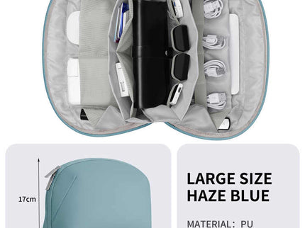 Black Large Capacity Multi-functional PU Digital Storage Organizer Bag, Waterproof & Portable, for Cables, Chargers, and Accessories