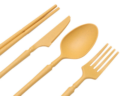 Four-person Set Blue Eco-Friendly Wheat Straw Dinnerware Set,  Plate, Bowl, Cup & Utensil Set - Lightweight, Reusable, and Durable for Home, School, and Travel