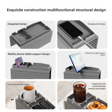 Grey Multi-Function Sofa Cup Holder Tray, Silicone Drink Organizer, Adjustable and Easy-to-Clean Sofa Armrest Storage Box for Drinks, Snacks, and Gadgets