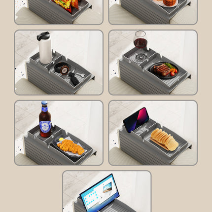 Grey Multi-Function Sofa Cup Holder Tray, Silicone Drink Organizer, Adjustable and Easy-to-Clean Sofa Armrest Storage Box for Drinks, Snacks, and Gadgets