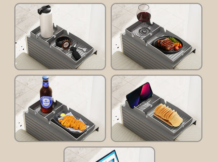 Black Multi-Function Sofa Cup Holder Tray, Silicone Drink Organizer, Adjustable and Easy-to-Clean Sofa Armrest Storage Box for Drinks, Snacks, and Gadgets