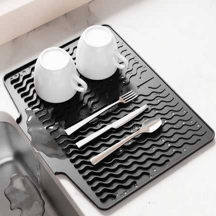 Grey Silicone Dish Drying Mat, Non-Slip Draining Pad for Sink, Heat-Resistant and Water-Absorbent, Ideal for Dishes, Cups, and Utensils