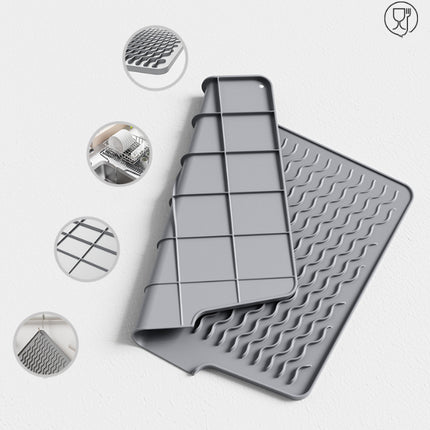 Grey Silicone Dish Drying Mat, Non-Slip Draining Pad for Sink, Heat-Resistant and Water-Absorbent, Ideal for Dishes, Cups, and Utensils