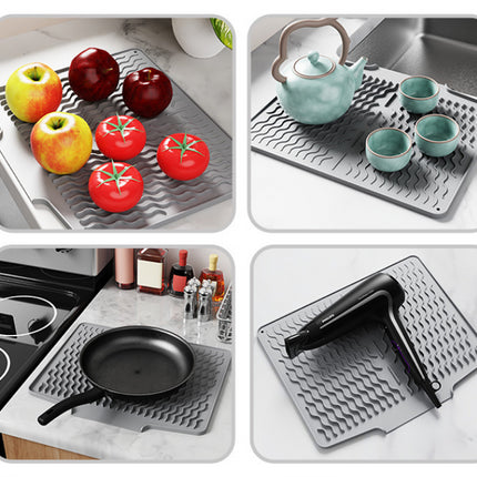 Grey Silicone Dish Drying Mat, Non-Slip Draining Pad for Sink, Heat-Resistant and Water-Absorbent, Ideal for Dishes, Cups, and Utensils