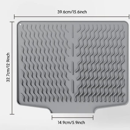 Grey Silicone Dish Drying Mat, Non-Slip Draining Pad for Sink, Heat-Resistant and Water-Absorbent, Ideal for Dishes, Cups, and Utensils