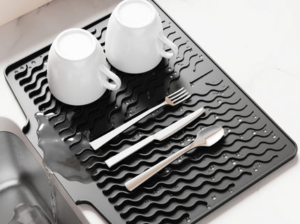 Black Silicone Dish Drying Mat, Non-Slip Draining Pad for Sink, Heat-Resistant and Water-Absorbent, Ideal for Dishes, Cups, and Utensils
