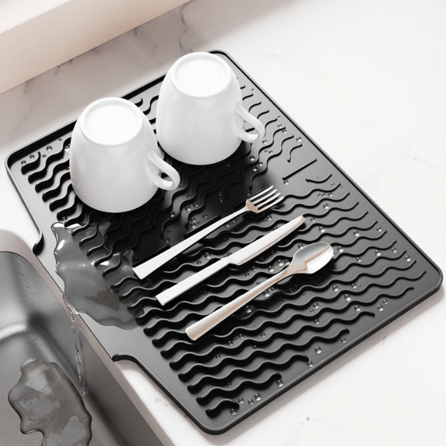 Black Silicone Dish Drying Mat, Non-Slip Draining Pad for Sink, Heat-Resistant and Water-Absorbent, Ideal for Dishes, Cups, and Utensils
