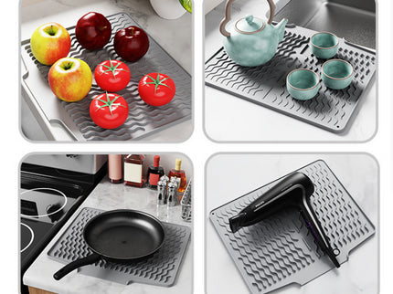 Black Silicone Dish Drying Mat, Non-Slip Draining Pad for Sink, Heat-Resistant and Water-Absorbent, Ideal for Dishes, Cups, and Utensils
