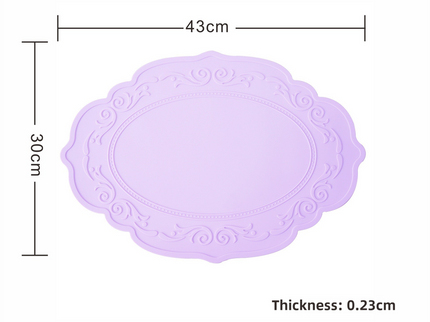 2 Pcs Purple Oval Embossed Floral Edged Silicone Placemats, Non-Slip, Heat-Resistant, Easy-to-Clean Dining Table Mats, Korean and European Style