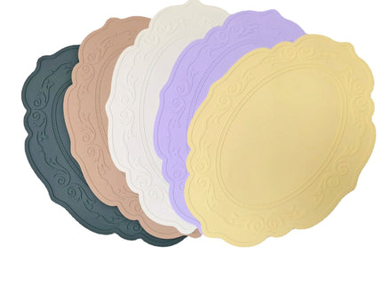 2 Pcs Purple Oval Embossed Floral Edged Silicone Placemats, Non-Slip, Heat-Resistant, Easy-to-Clean Dining Table Mats, Korean and European Style