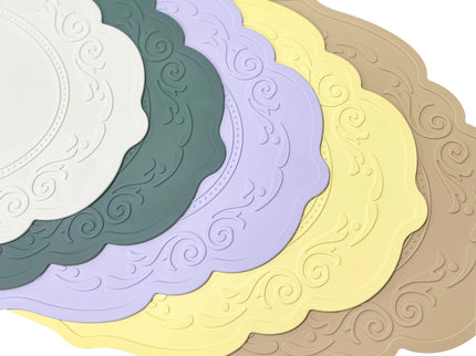2 Pcs Purple Oval Embossed Floral Edged Silicone Placemats, Non-Slip, Heat-Resistant, Easy-to-Clean Dining Table Mats, Korean and European Style