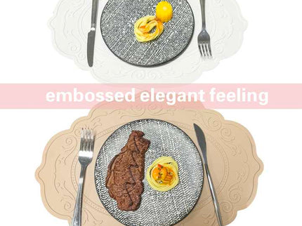 2 Pcs Purple Oval Embossed Floral Edged Silicone Placemats, Non-Slip, Heat-Resistant, Easy-to-Clean Dining Table Mats, Korean and European Style