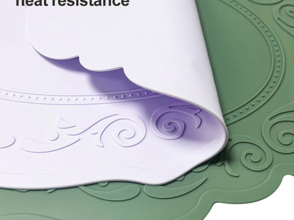 2 Pcs Purple Oval Embossed Floral Edged Silicone Placemats, Non-Slip, Heat-Resistant, Easy-to-Clean Dining Table Mats, Korean and European Style