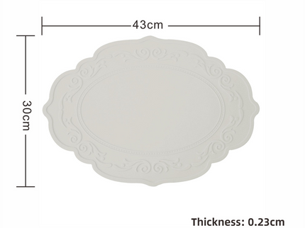 2 Pcs Grey Oval Embossed Floral Edged Silicone Placemats, Non-Slip, Heat-Resistant, Easy-to-Clean Dining Table Mats, Korean and European Style