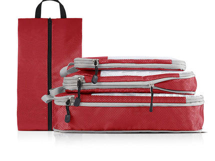Red Compression Travel Storage Bags Set, Mesh Travel Organizers for Luggage, Foldable and Space-Saving Packing Cubes