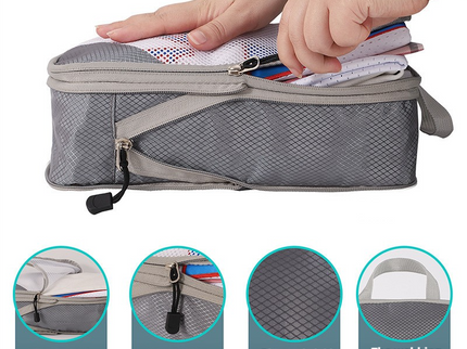 Red Compression Travel Storage Bags Set, Mesh Travel Organizers for Luggage, Foldable and Space-Saving Packing Cubes