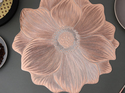 Rose Gold PVC Gold Foil Bottom Heat-Resistant Table Mats, Set of 8, Non-Slip, Waterproof Dining Placemats for Western Cuisine