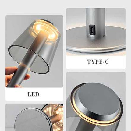 Silver Stylish Transparent Desk Lamp with Touch Control, LED, Type-C Charging - Simple and Modern Design