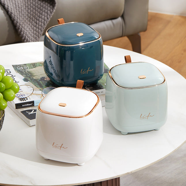 White Portable Tabletop Trash Can with Dual-Layer Design ‚Äì Convenient for Desk Organization