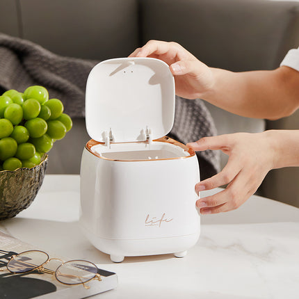 White Portable Tabletop Trash Can with Dual-Layer Design ‚Äì Convenient for Desk Organization