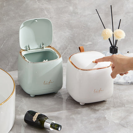White Portable Tabletop Trash Can with Dual-Layer Design ‚Äì Convenient for Desk Organization