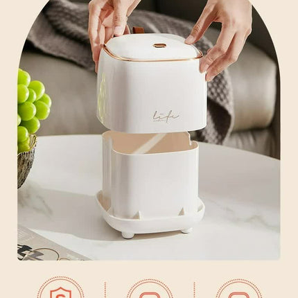 White Portable Tabletop Trash Can with Dual-Layer Design ‚Äì Convenient for Desk Organization