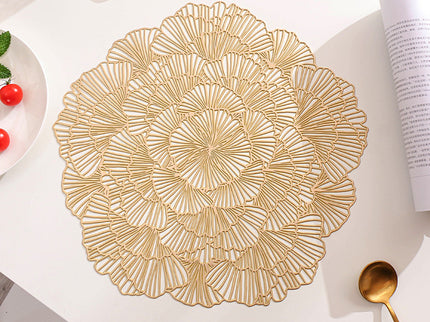 Gold Elegant Floral PVC Placemats - Set of 8, Durable & Stylish Table Mats (38cm)