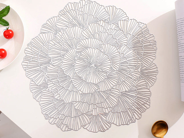 Silver Elegant Floral PVC Placemats - Set of 8, Durable & Stylish Table Mats (38cm)