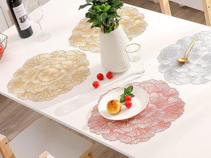 Silver Elegant Floral PVC Placemats - Set of 8, Durable & Stylish Table Mats (38cm)