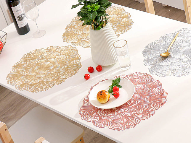 Silver Elegant Floral PVC Placemats - Set of 8, Durable & Stylish Table Mats (38cm)