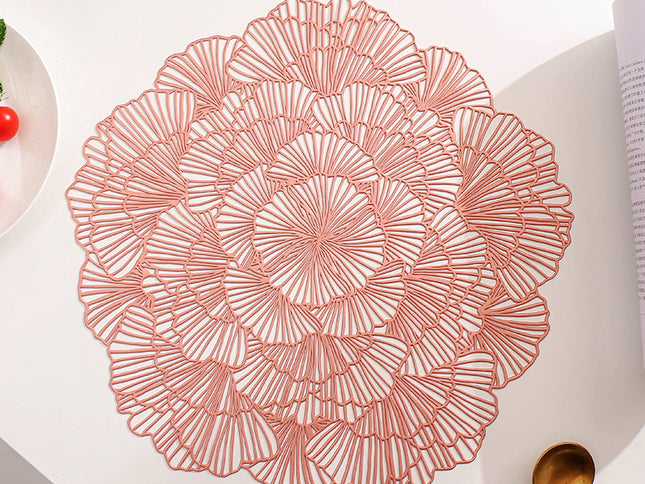 Rose Gold Elegant Floral PVC Placemats - Set of 8, Durable & Stylish Table Mats (38cm)