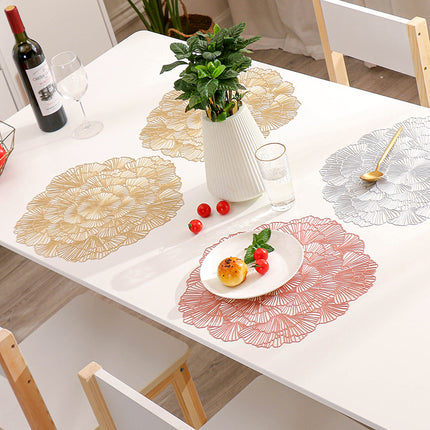 Rose Gold Elegant Floral PVC Placemats - Set of 8, Durable & Stylish Table Mats (38cm)