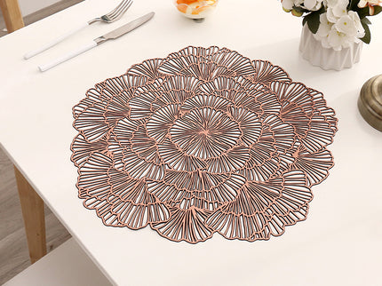 Bronze Color Elegant Floral PVC Placemats - Set of 8, Durable & Stylish Table Mats (38cm)